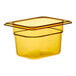 A yellow Cambro H-Pan 1/8 size plastic food pan with a square lid.