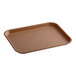 A brown plastic fast food tray with a rectangular shape and raised edges.