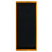 A white rectangular wood menu board with top and bottom black strips.