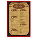A Menu Solutions wood menu board with a white background and picture corners.