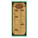 A washed teal wood menu board with picture corners.