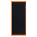 A black wood menu board with orange corners.