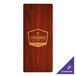 A mahogany wood Menu Solutions clip board with a logo on it.