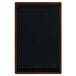 A brown wooden menu board with top and bottom strips.
