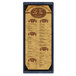A brown wood menu board with picture corners.