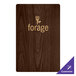 A brown wood Menu Solutions board with a logo on it.