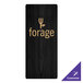 A black rectangular Menu Solutions wood board with gold text on a table.