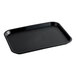 A rectangular black plastic fast food tray with slightly raised edges.