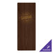 A brown wood menu board with gold text on it.