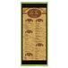 A Menu Solutions wood menu board with top and bottom strips and a green background.