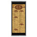 A customizable wood menu board with top and bottom strips.