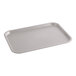 A rectangular gray plastic fast food tray.