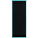 A rectangular blue wood menu board with black top and bottom strips.