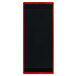 A black wood menu board with red border.