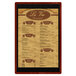 A Menu Solutions mahogany wood menu board with top and bottom strips.