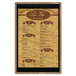 A weathered walnut wood menu board with top and bottom black strips.