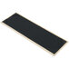 A rectangular natural wood menu board with white corners.