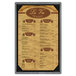 A customizable wood menu board with picture corners.