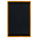 A brown wooden menu board with top and bottom black strips.