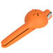 A Chef'n orange plastic and metal FreshForce handheld fruit squeezer.