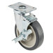 A 5" swivel plate caster with a metal and grey wheel and metal plate.