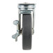 A black 5" wheel for a swivel plate caster with a metal wheel.