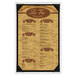 A white wood menu board with picture corners.