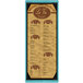 A Sky Blue wood menu board with picture corners on a table.