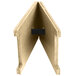 A wooden Menu Solutions sandwich menu board with a black clip strap.