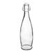 An Acopa clear glass bottle with a wire bail swing top lid.