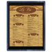 A Menu Solutions wood menu board with top and bottom strips on a white background.