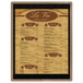 A weathered walnut wood menu board for a restaurant with customizable top and bottom strips.