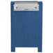 A blue wooden Menu Solutions sandwich menu board with a silver clip.