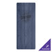 A blue wood menu board with black picture corners and text.
