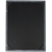 A black wood menu board with picture corners.