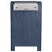 A blue wooden sandwich menu board tent with a metal clip.