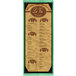 A white wood menu board with washed teal picture corners.