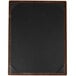 A brown wooden Menu Solutions board with picture corners.