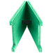 A teal wooden rectangular menu tent with a black clip strap.