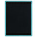 A sky blue wood menu board with top and bottom strips on a white background.