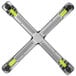 A silver and yellow cross-shaped FLAT Tech table base.