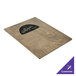 A weathered walnut wood menu board with customizable picture corners and a logo.