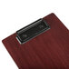 A Mahogany wood clipboard with a black metal clip.