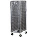A black Curtron Supro breathable mesh cover on a bun pan rack.