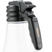 A black polypropylene bottle with a black plastic lid and a black "French" print tag with an orange border.