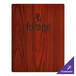A mahogany wood menu board with a logo on it.