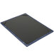 A black wood menu board with blue trim on a table.