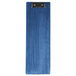 A blue rectangular wooden menu clip board with a metal clip.