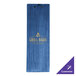 A blue wooden rectangular clip board with gold text.