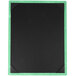 A black square wood menu board with a green border.